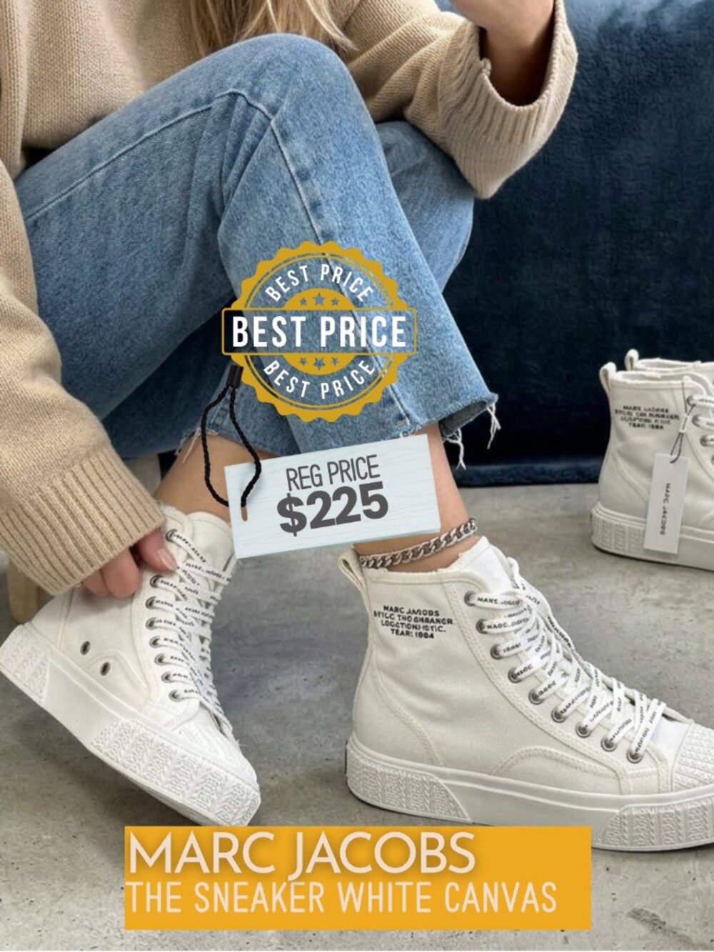 Marc Jacobs The Sneaker White Canvas High-Top Women's Size 37 (US 7)